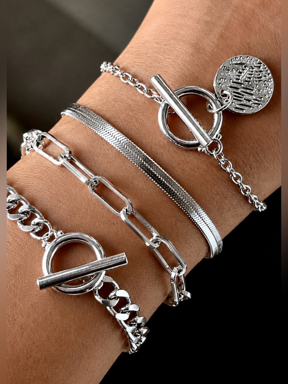 Nwt- Layered Bracelets silver Coin Set 4pcs bracelet